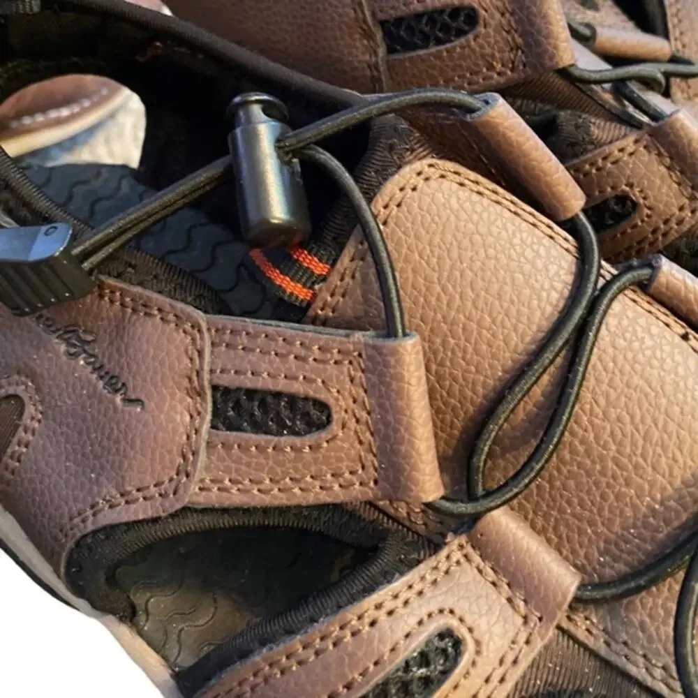 Eddie Bauer Troy Sandals Men’s Size 9 Toe Bump Bungee Brown Cinch Hiking Walking